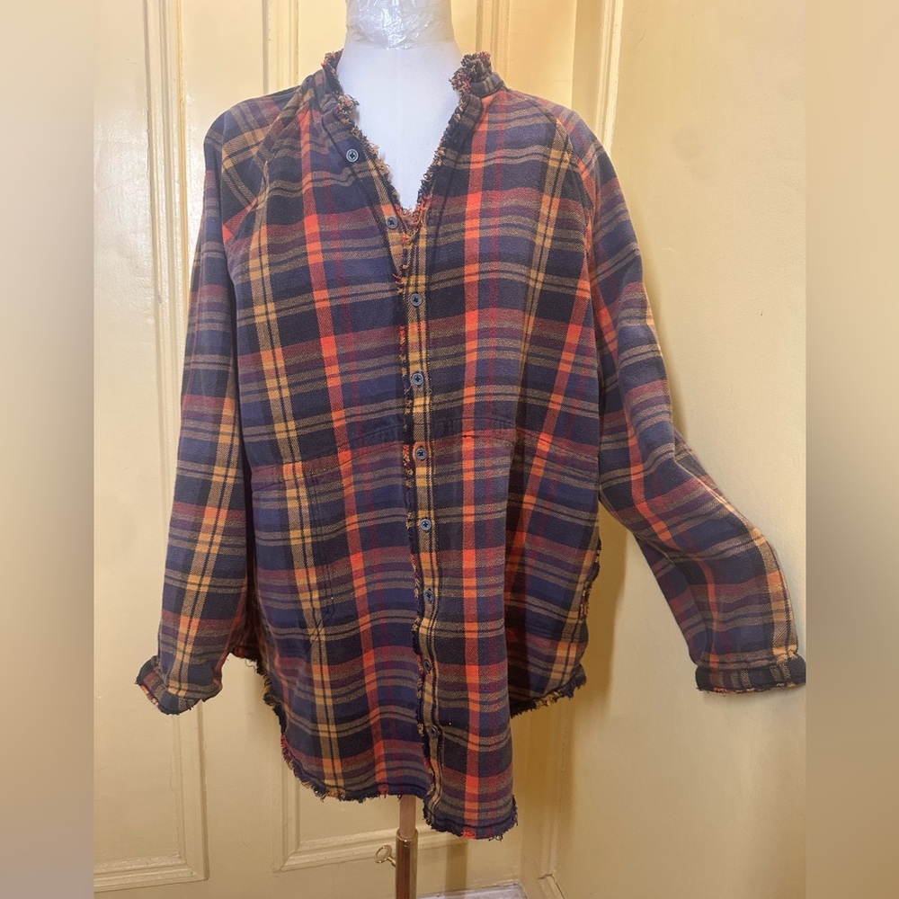 We The Free 100% Cotton Multicolor Plaid Flannel Blanket Shirt